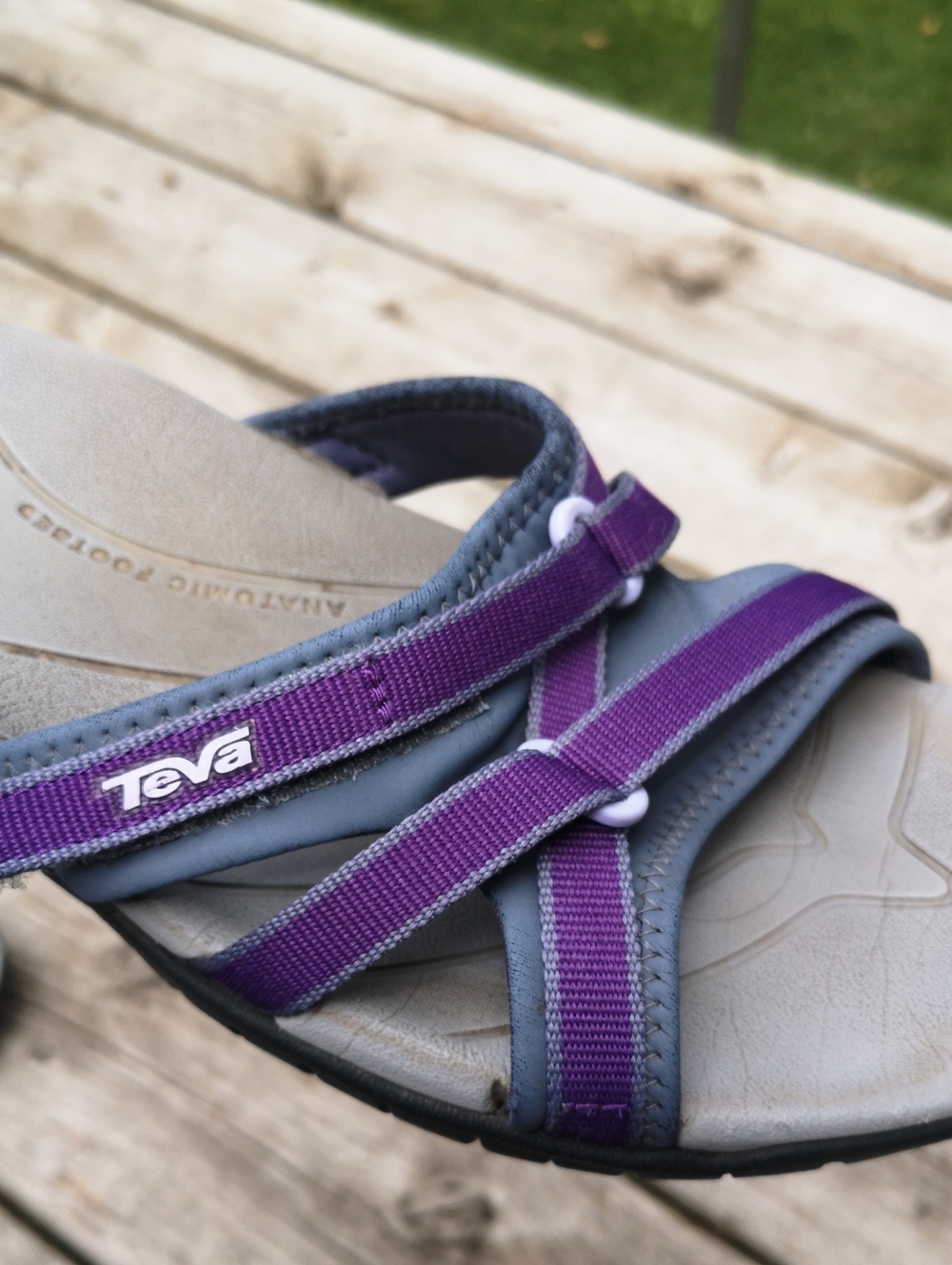 Purple Teva slip-on sandals